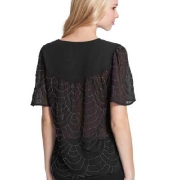 New Guess Beaded flowy embellished top beaded s/s blouse - Picture 2 of 3